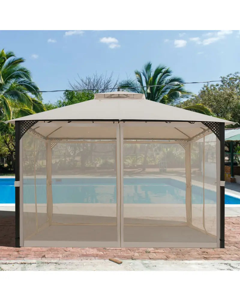 12â™ x 10â™Outdoor Double Top Patio Gazebo-Beige - Beige - Gazebos