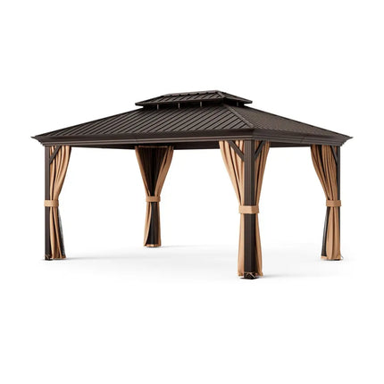 12’ x 16’ Double-Roof Hardtop Gazebo with Galvanized Steel Roof-Coffee - Coffee - Gazebos