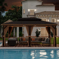 12’ x 20’ Double-Roof Hardtop Gazebo with Galvanized Steel Roof-Coffee - Coffee - Gazebos