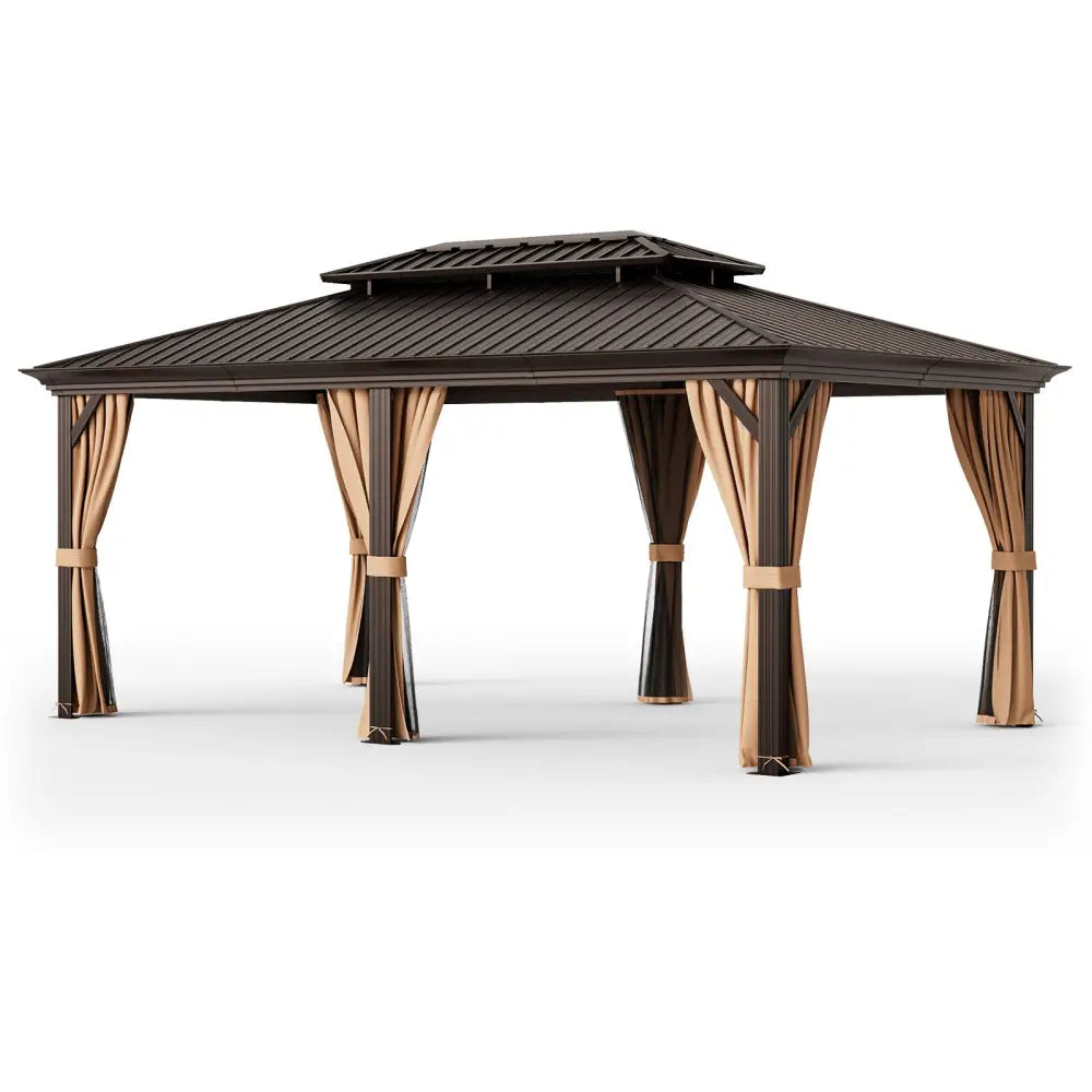 12’ x 20’ Double-Roof Hardtop Gazebo with Galvanized Steel Roof-Coffee - Coffee - Gazebos