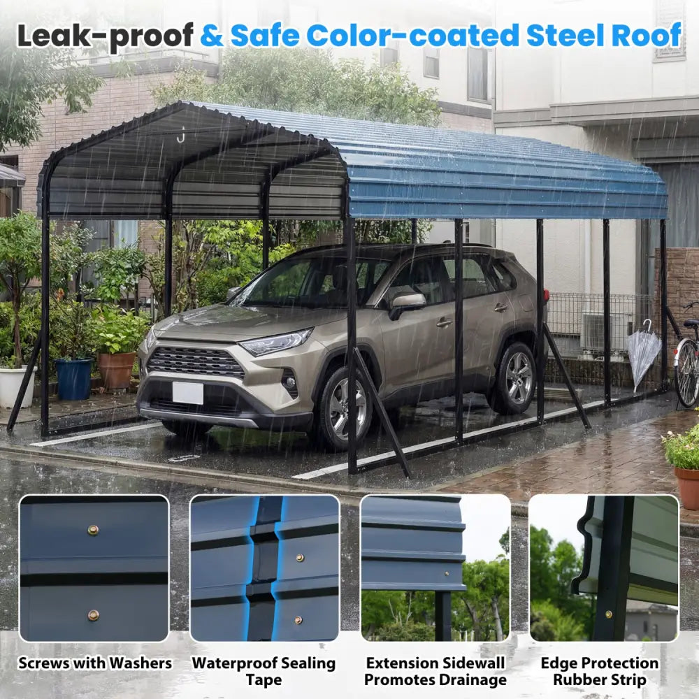 12 x 20 Feet Heavy-Duty Carport Outdoor Galvanized Steel Garage Car Shelter-Black - Black - Gazebos