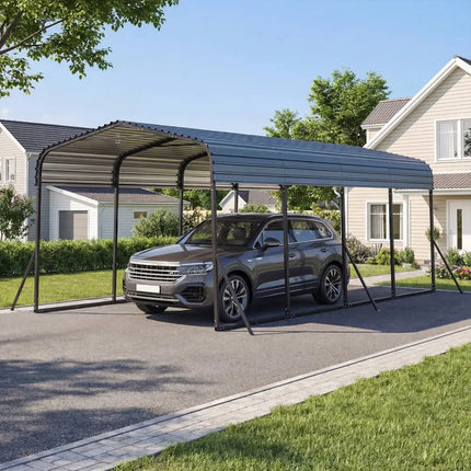 12 x 20 Feet Heavy-Duty Carport Outdoor Galvanized Steel Garage Car Shelter-Black - Black - Gazebos