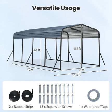 12 x 20 Feet Heavy-Duty Carport Outdoor Galvanized Steel Garage Car Shelter-Black - Black - Gazebos