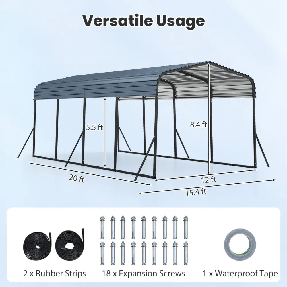 12 x 20 Feet Heavy-Duty Carport Outdoor Galvanized Steel Garage Car Shelter-Black - Black - Gazebos