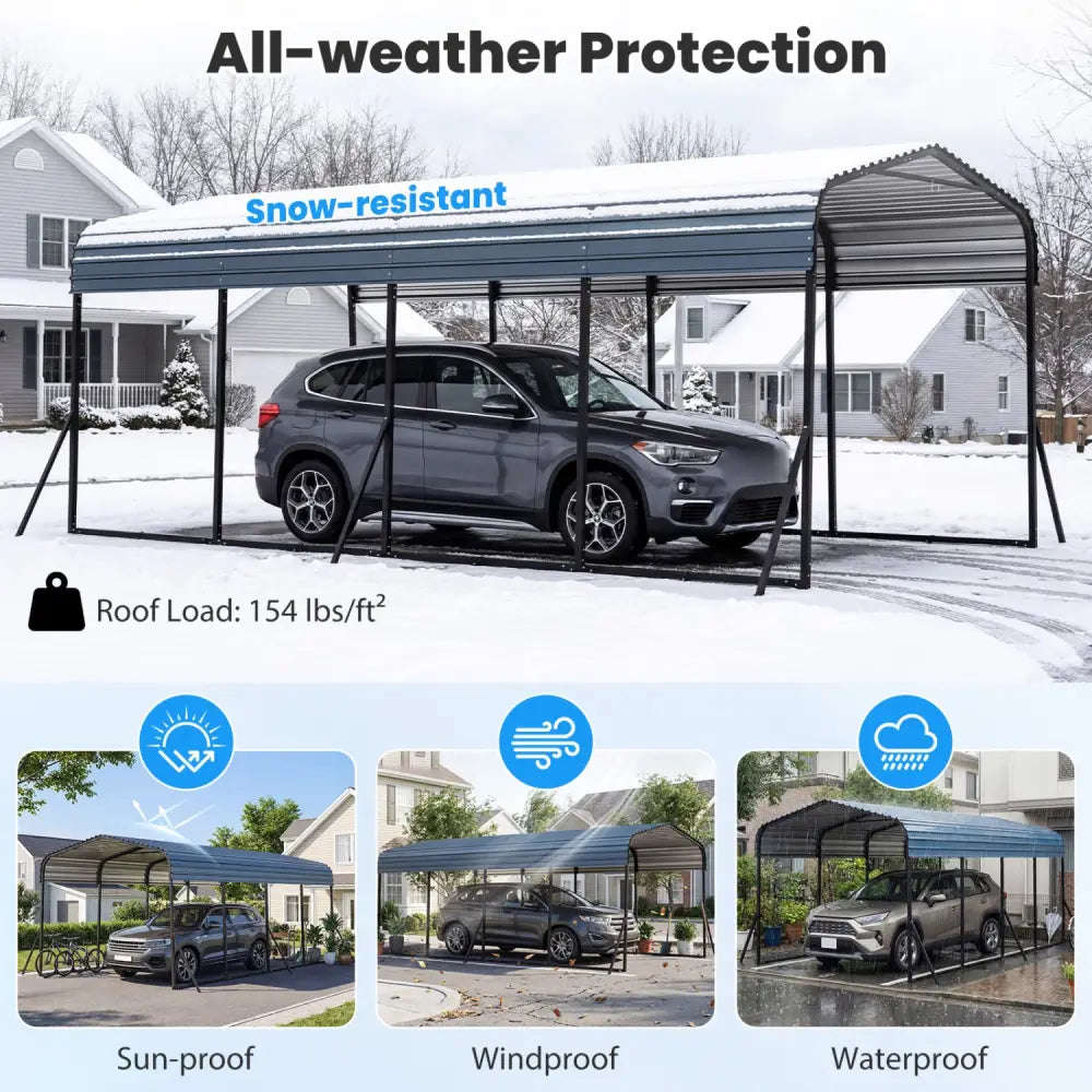12 x 20 Feet Heavy-Duty Carport Outdoor Galvanized Steel Garage Car Shelter-Black - Black - Gazebos