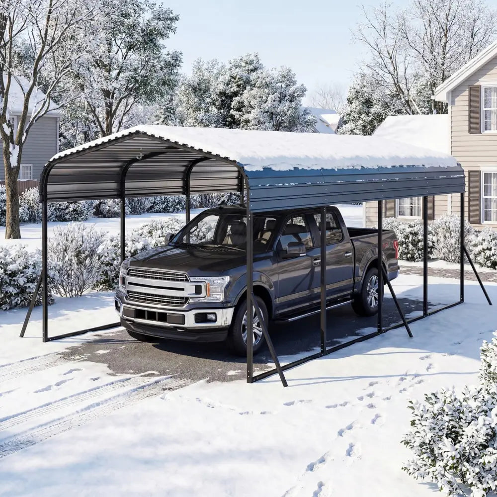 12 x 20 Feet Heavy-Duty Carport Outdoor Galvanized Steel Garage Car Shelter-Black - Black - Gazebos