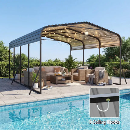 12 x 20 Feet Heavy-Duty Carport Outdoor Galvanized Steel Garage Car Shelter-Black - Black - Gazebos