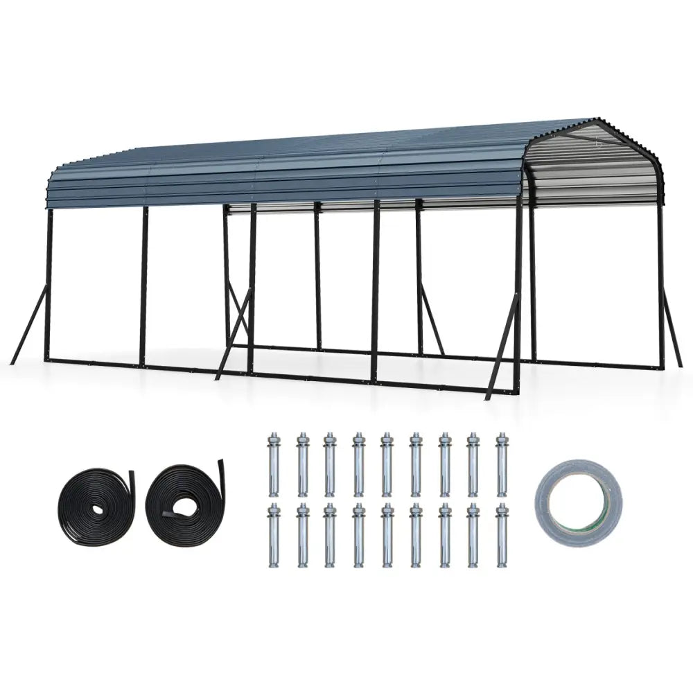 12 x 20 Feet Heavy-Duty Carport Outdoor Galvanized Steel Garage Car Shelter-Black - Black - Gazebos