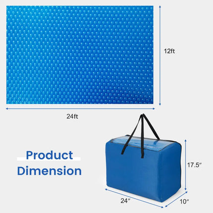 12 x 24 Feet Rectangle Swimming Pool Cover 12-MIL Heat Retaining Pool Solar Blanket with Carrying Bag - Blue - Swimming