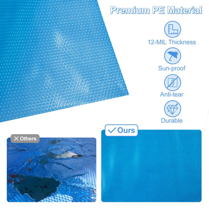 12 x 24 Feet Rectangle Swimming Pool Cover 12-MIL Heat Retaining Pool Solar Blanket with Carrying Bag - Blue - Swimming