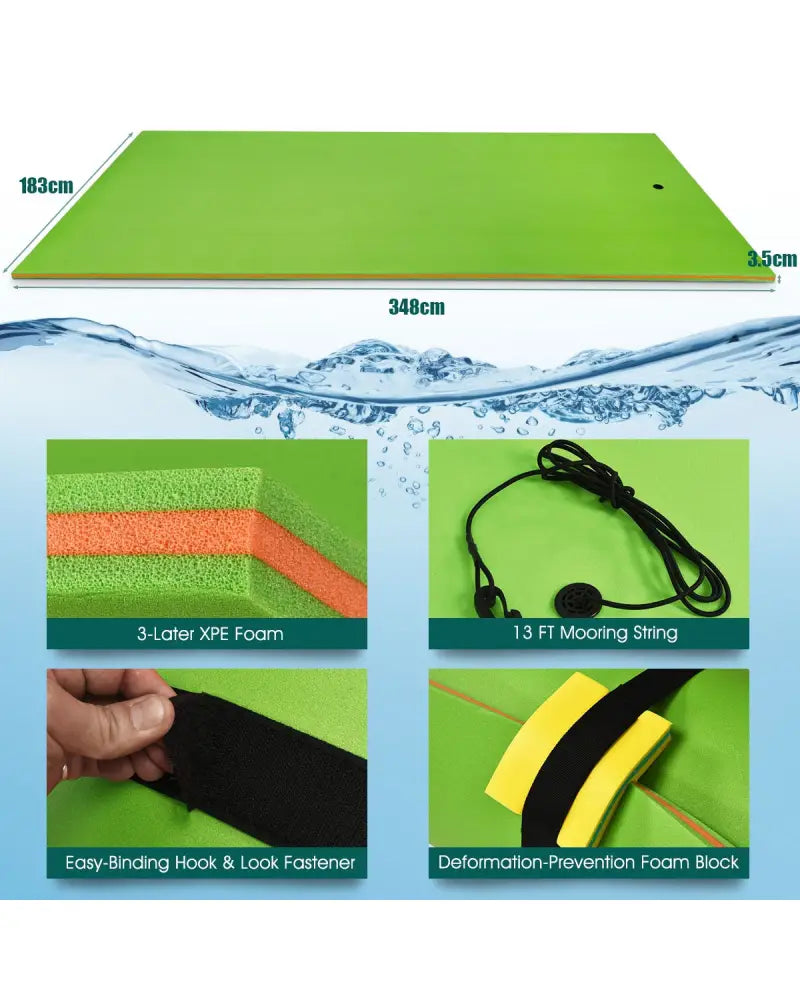 12€™ x 6€™ 3 Layer Floating Water Pad-Green - Green - Swimming