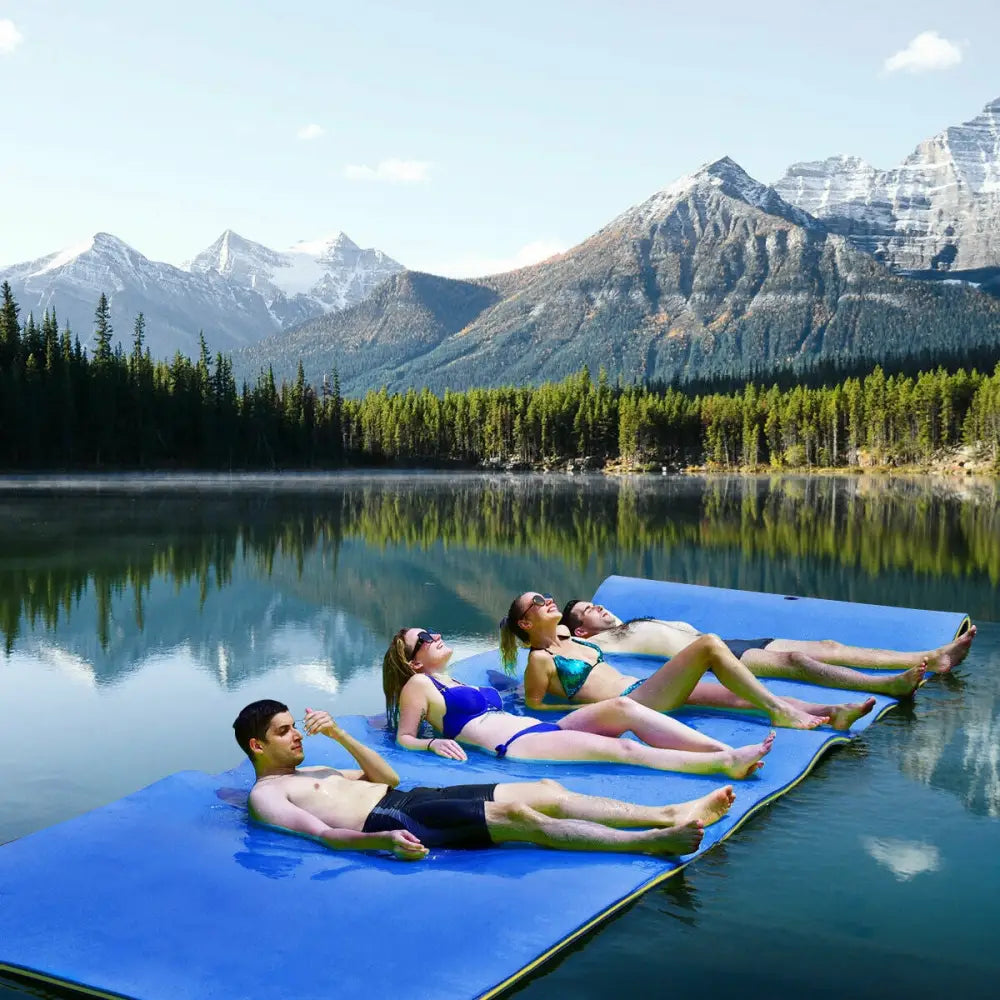 12 x 6 Feet 3 Layer Floating Water Pad-Blue - Blue - Swimming
