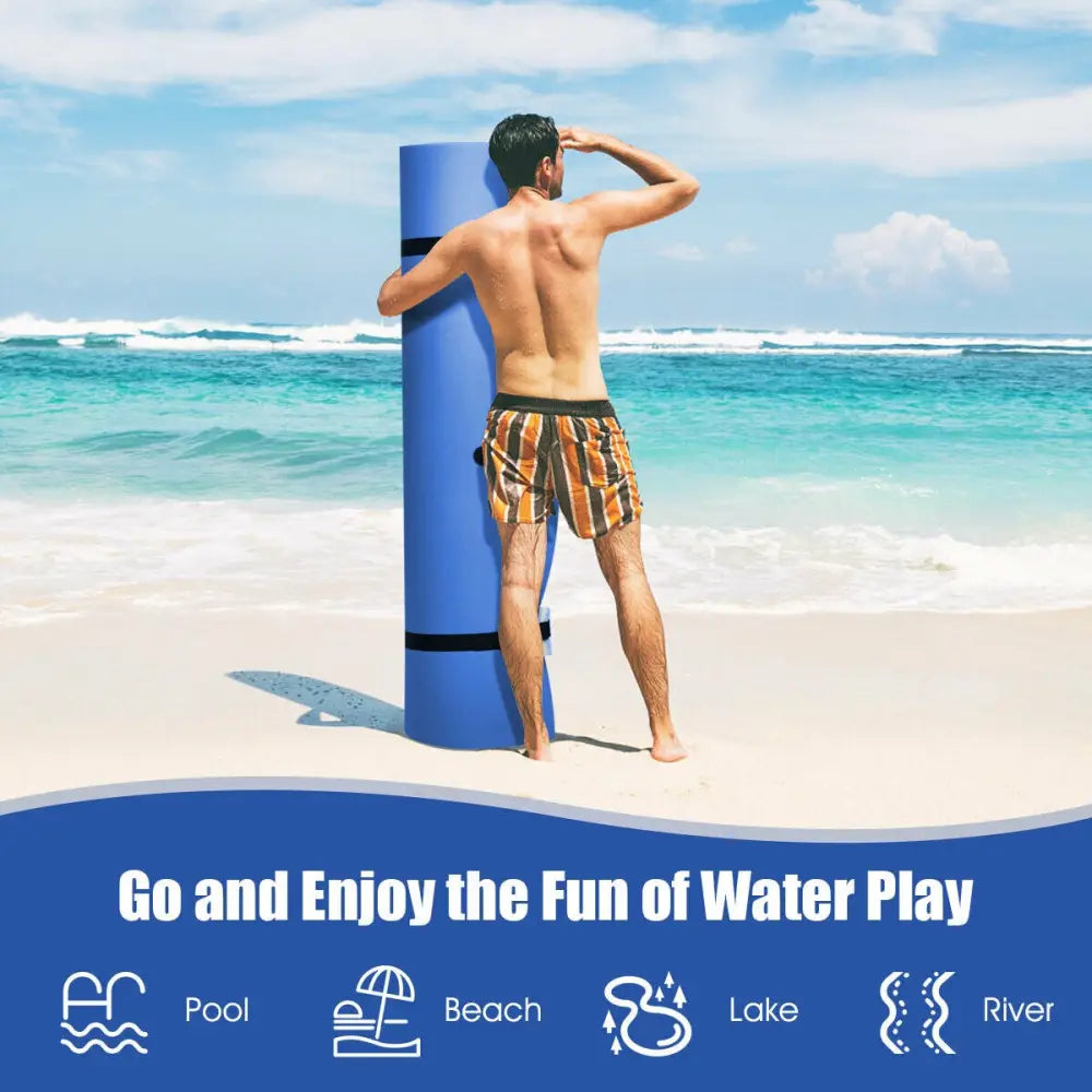 12 x 6 Feet 3 Layer Floating Water Pad-Blue - Blue - Swimming