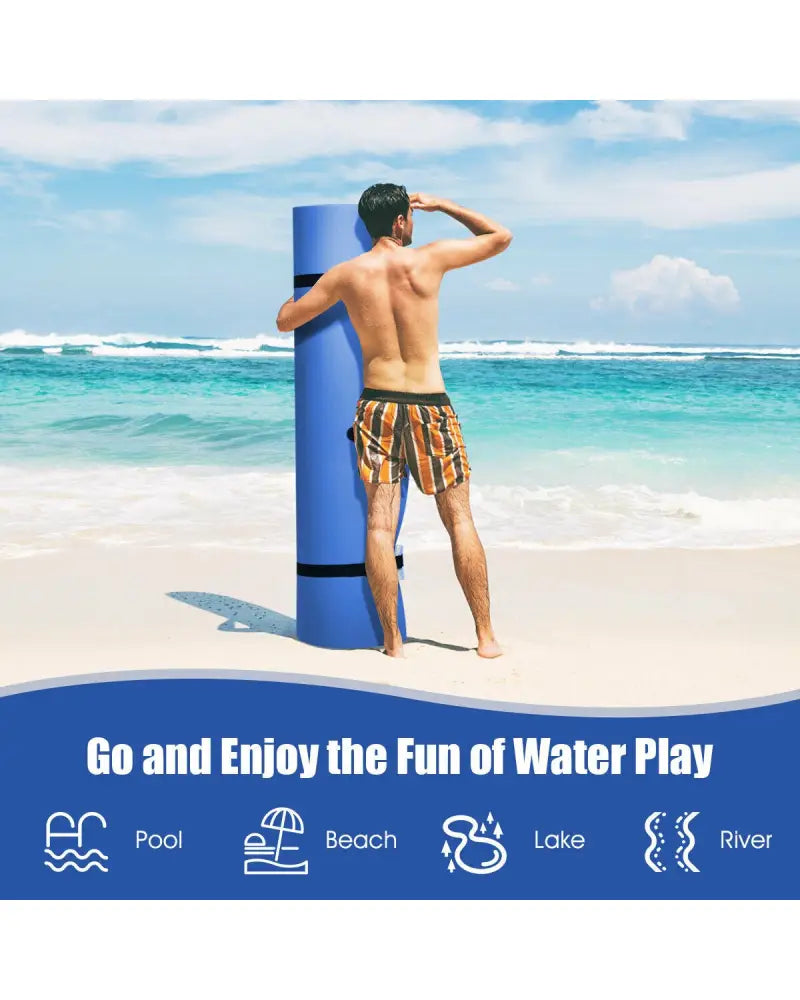 12 x 6 Feet 3 Layer Floating Water Pad-Blue - Blue - Swimming
