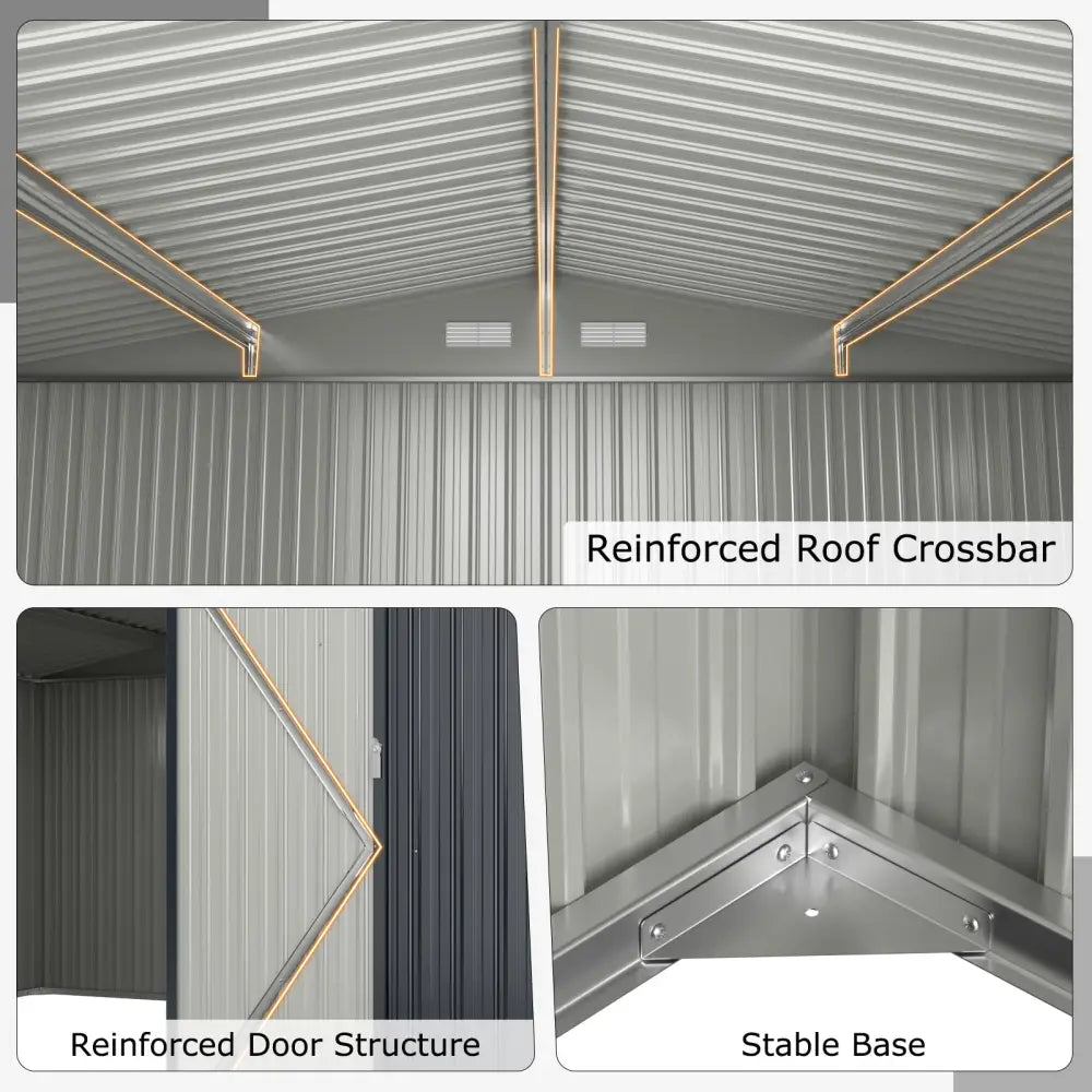 12 x 9.8 Feet Outdoor Storage Shed with Lockable Door and Pitched Roof-Gray - Gray - Sheds & Outdoor Storage