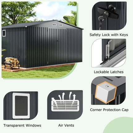 12 x 9.8 Feet Outdoor Storage Shed with Lockable Door and Pitched Roof-Gray - Gray - Sheds & Outdoor Storage