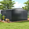 12 x 9.8 Feet Outdoor Storage Shed with Lockable Door and Pitched Roof-Gray - Gray - Sheds & Outdoor Storage