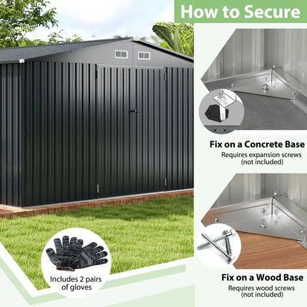 12 x 9.8 Feet Outdoor Storage Shed with Lockable Door and Pitched Roof-Gray - Gray - Sheds & Outdoor Storage
