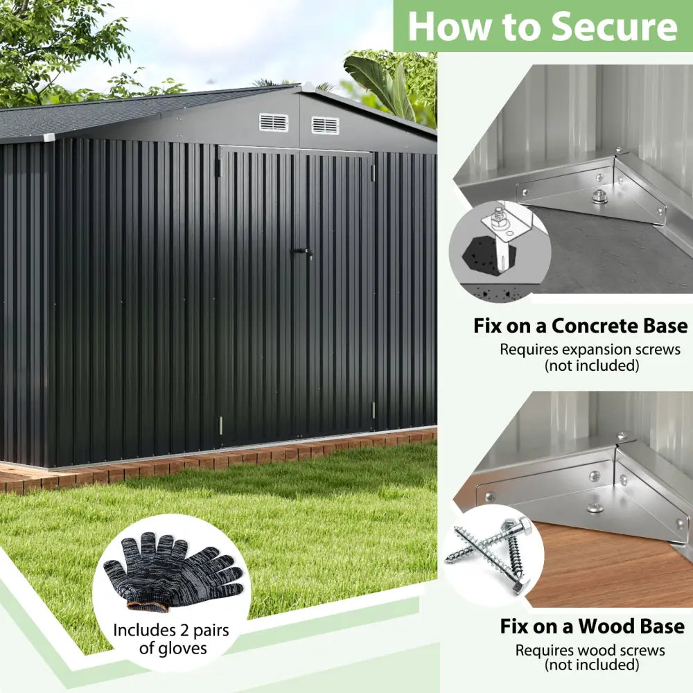 12 x 9.8 Feet Outdoor Storage Shed with Lockable Door and Pitched Roof-Gray - Gray - Sheds & Outdoor Storage