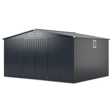 12 x 9.8 Feet Outdoor Storage Shed with Lockable Door and Pitched Roof-Gray - Gray - Sheds & Outdoor Storage