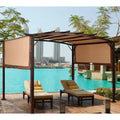 12 x 9 Feet Outdoor Pergola Gazebo with Retractable Canopy Shades - Brown - Gazebos