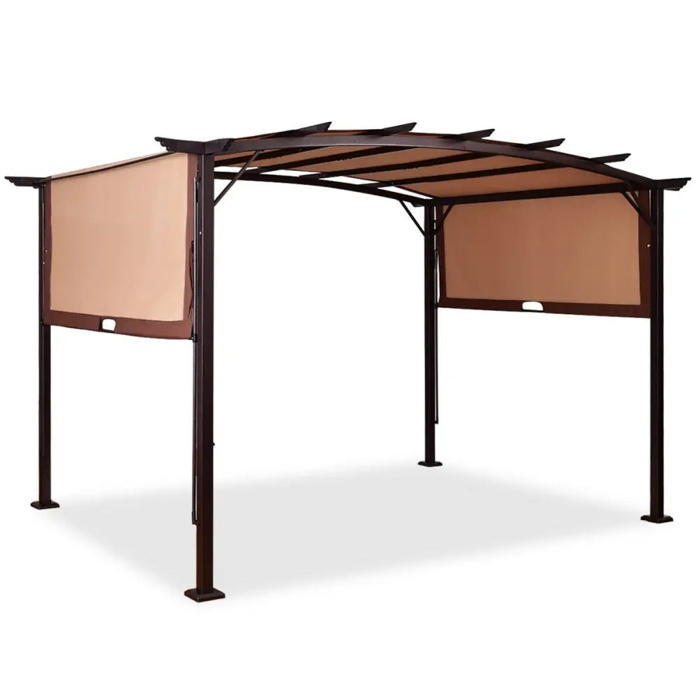 12 x 9 Feet Outdoor Pergola Gazebo with Retractable Canopy Shades - Brown - Gazebos