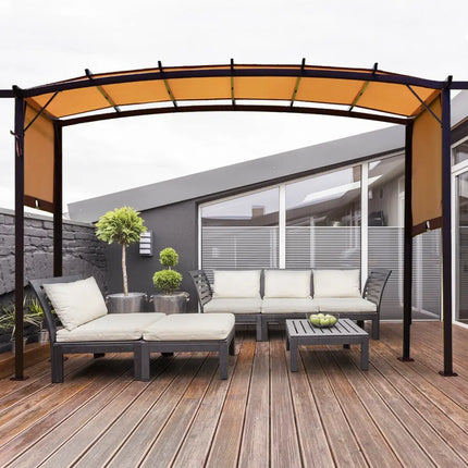 12 x 9 Feet Outdoor Pergola Gazebo with Retractable Canopy Shades - Brown - Gazebos