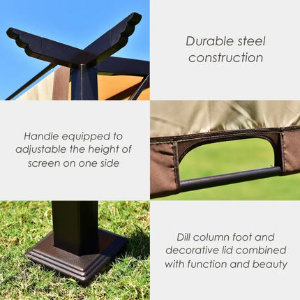 12 x 9 Feet Outdoor Pergola Gazebo with Retractable Canopy Shades - Brown - Gazebos