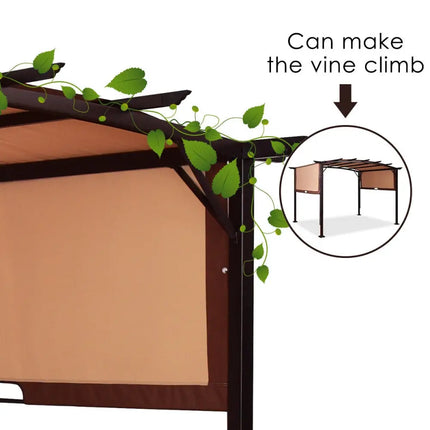 12 x 9 Feet Outdoor Pergola Gazebo with Retractable Canopy Shades - Brown - Gazebos