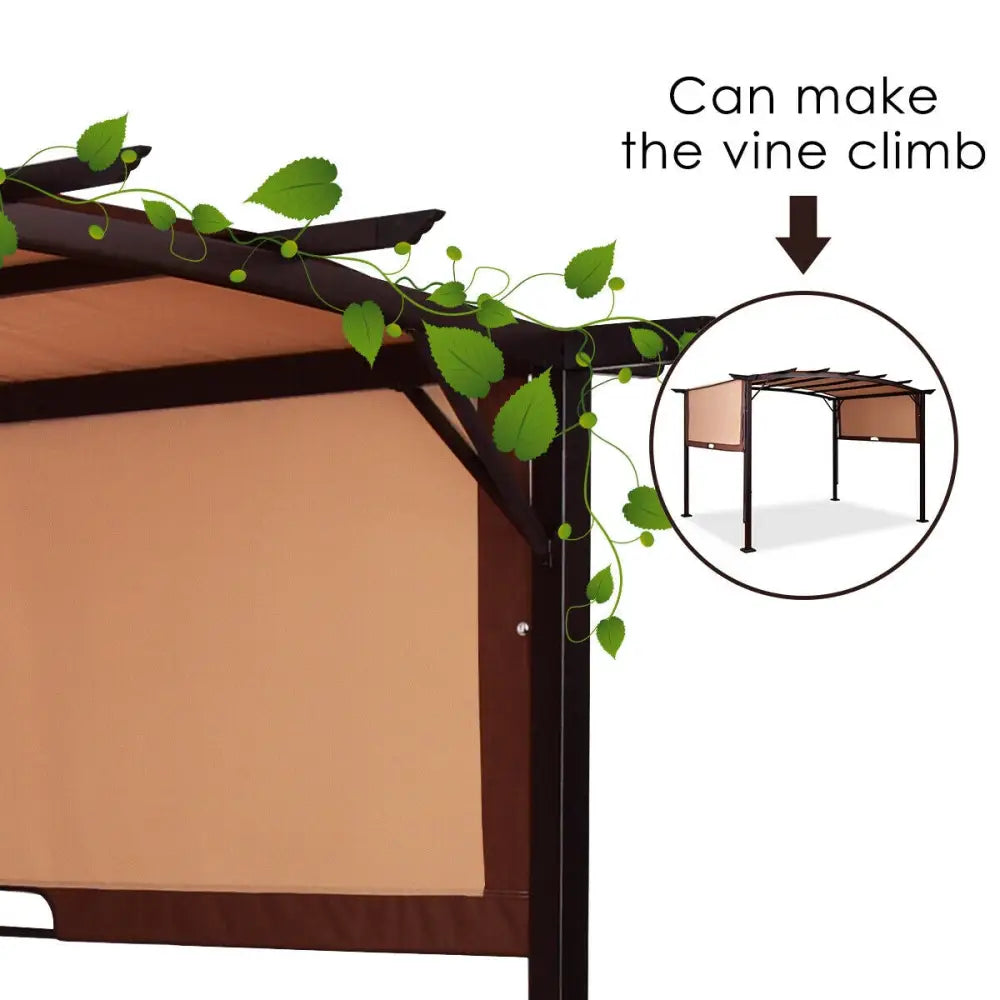 12 x 9 Feet Outdoor Pergola Gazebo with Retractable Canopy Shades - Brown - Gazebos