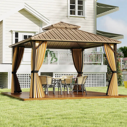 12 x 12 FT Hardtop Gazebo Outdoor Pergola for Patio Garden Deck Lawn Backyard Party Tent-Coffee - Coffee - Gazebos