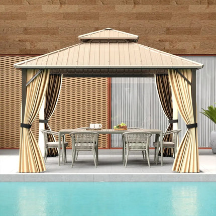 12 x 12 FT Hardtop Gazebo Outdoor Pergola for Patio Garden Deck Lawn Backyard Party Tent-Coffee - Coffee - Gazebos
