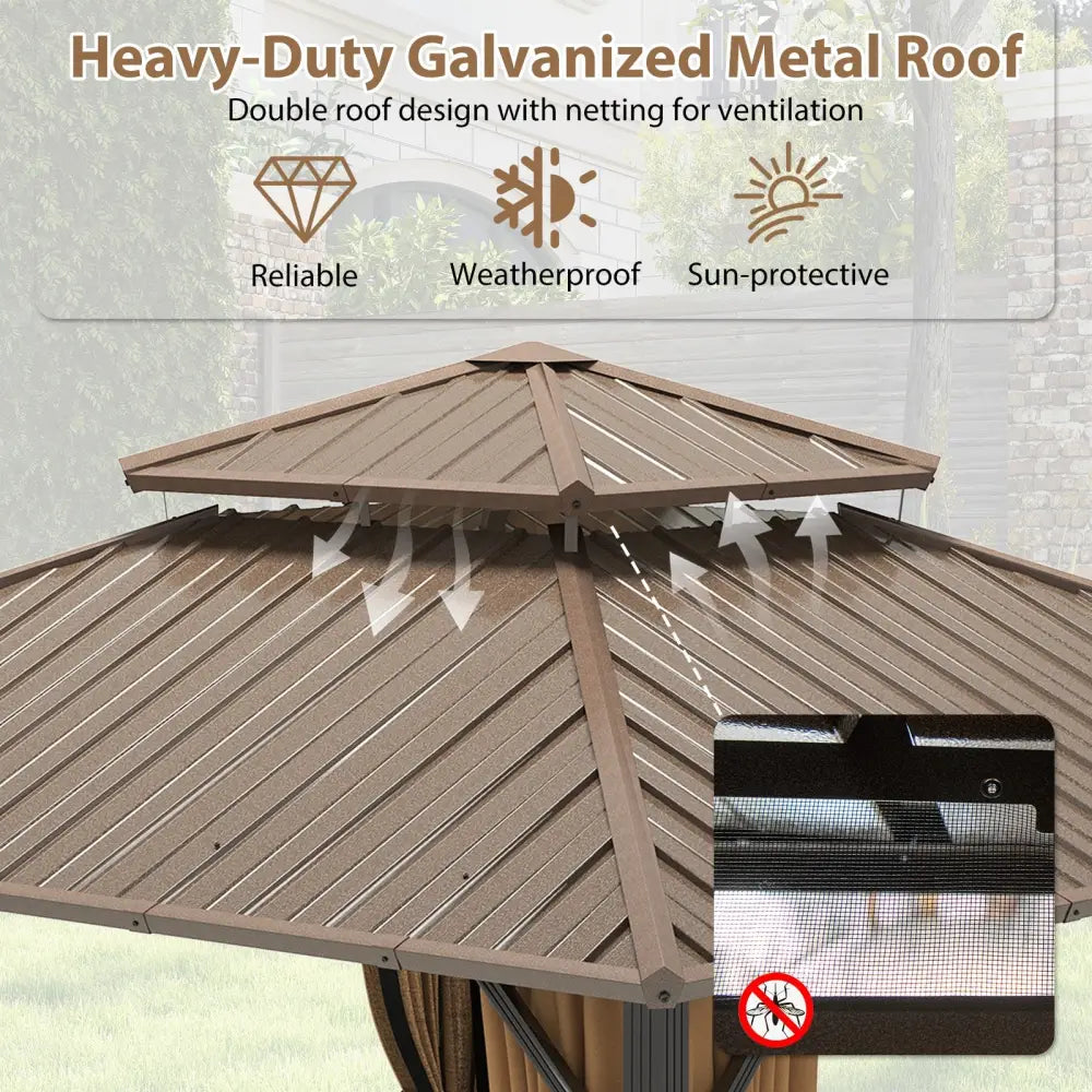 12 x 12 FT Hardtop Gazebo Outdoor Pergola for Patio Garden Deck Lawn Backyard Party Tent-Coffee - Coffee - Gazebos