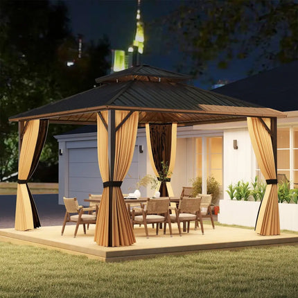 12 x 12 FT Hardtop Gazebo Outdoor Pergola for Patio Garden Deck Lawn Backyard Party Tent-Coffee - Coffee - Gazebos