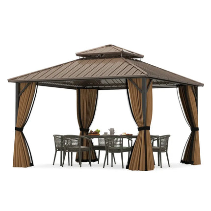 12 x 12 FT Hardtop Gazebo Outdoor Pergola for Patio Garden Deck Lawn Backyard Party Tent-Coffee - Coffee - Gazebos