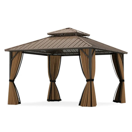 12 x 12 FT Hardtop Gazebo Outdoor Pergola for Patio Garden Deck Lawn Backyard Party Tent-Coffee - Coffee - Gazebos