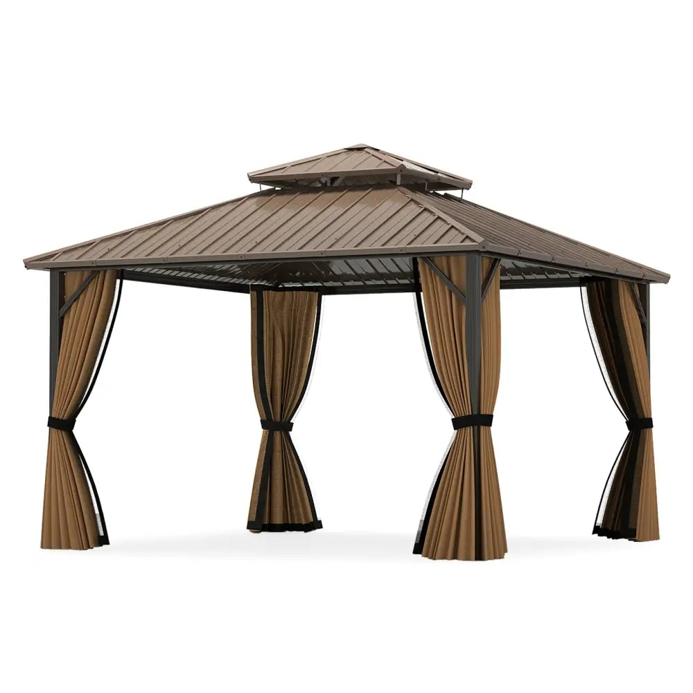 12 x 12 FT Hardtop Gazebo Outdoor Pergola for Patio Garden Deck Lawn Backyard Party Tent-Coffee - Coffee - Gazebos