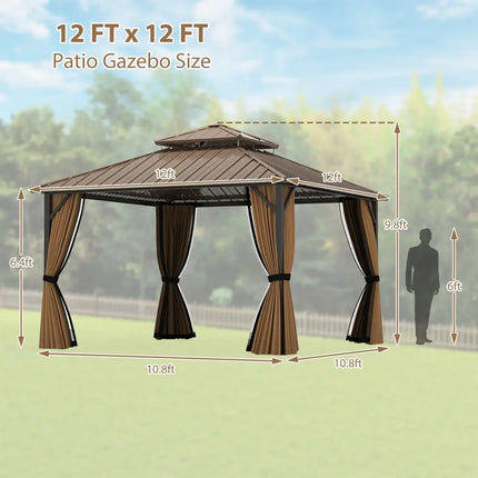 12 x 12 FT Hardtop Gazebo Outdoor Pergola for Patio Garden Deck Lawn Backyard Party Tent-Coffee - Coffee - Gazebos
