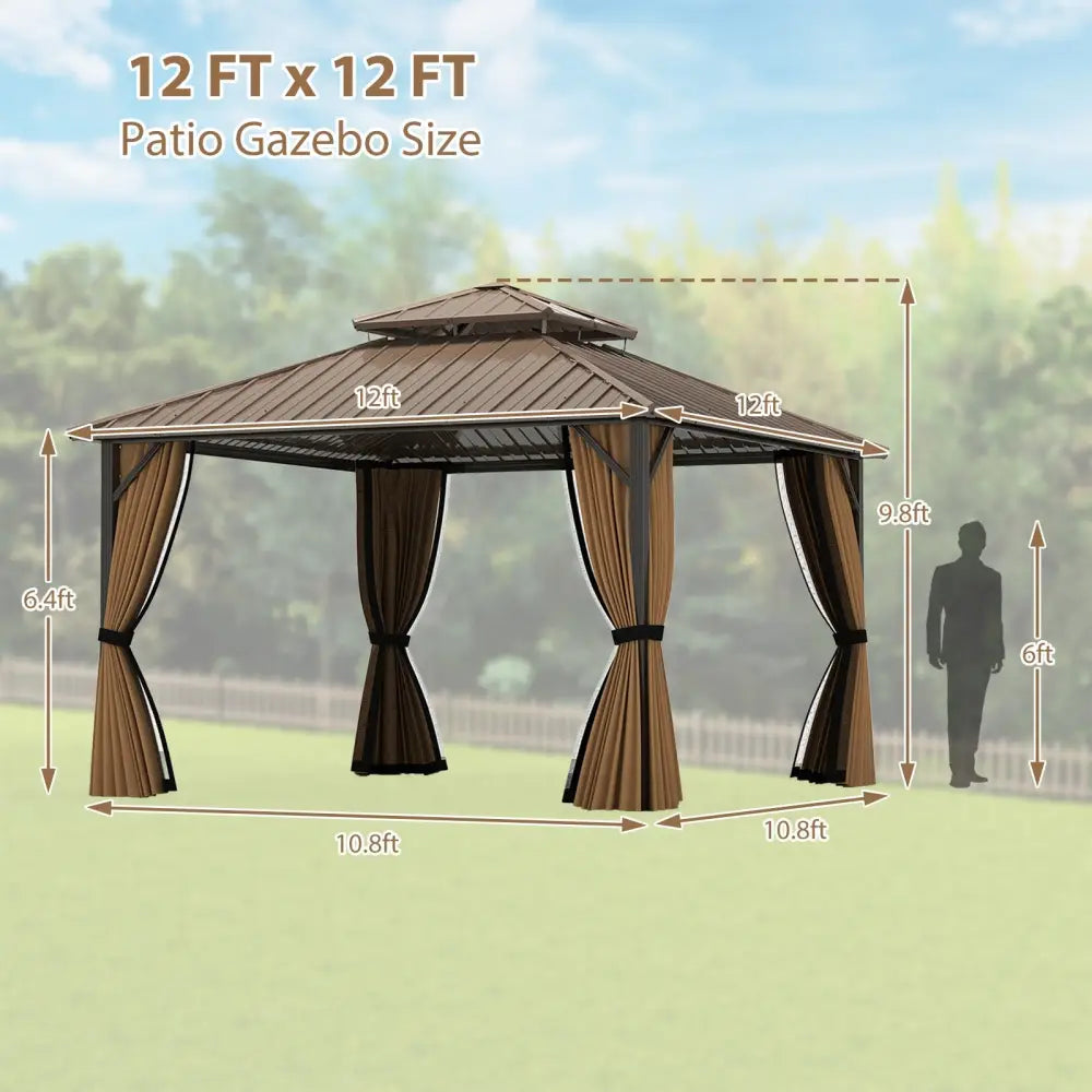 12 x 12 FT Hardtop Gazebo Outdoor Pergola for Patio Garden Deck Lawn Backyard Party Tent-Coffee - Coffee - Gazebos