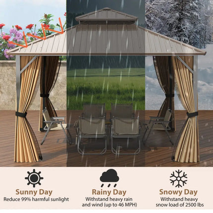 12 x 12 FT Hardtop Gazebo Outdoor Pergola for Patio Garden Deck Lawn Backyard Party Tent-Coffee - Coffee - Gazebos