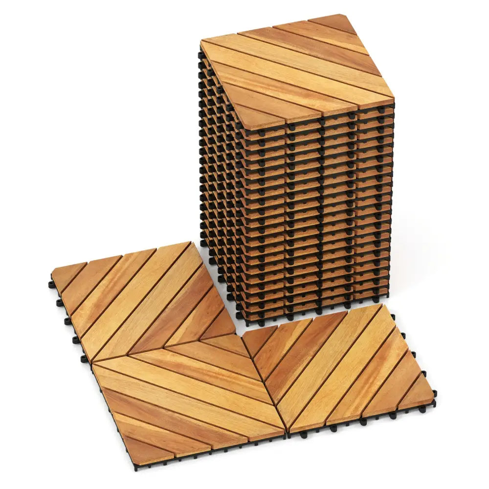 12 x 12 Inch 24 Pieces Acacia Wood Interlocking Deck Tiles with Waterproof Design-Natural - Natural - Outdoor Deck