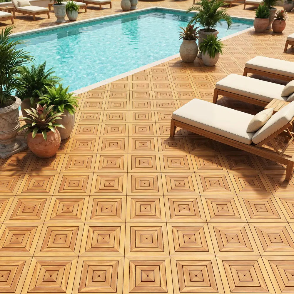 12 x 12 Inch 24 Pieces Acacia Wood Interlocking Deck Tiles with Waterproof Design-Natural - Natural - Outdoor Deck
