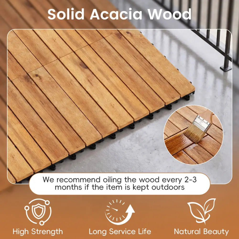 12 x 12 Inch 27 Pieces Acacia Wood Interlocking Deck Tiles with Waterproof Design-Natural - Natural - Outdoor Deck