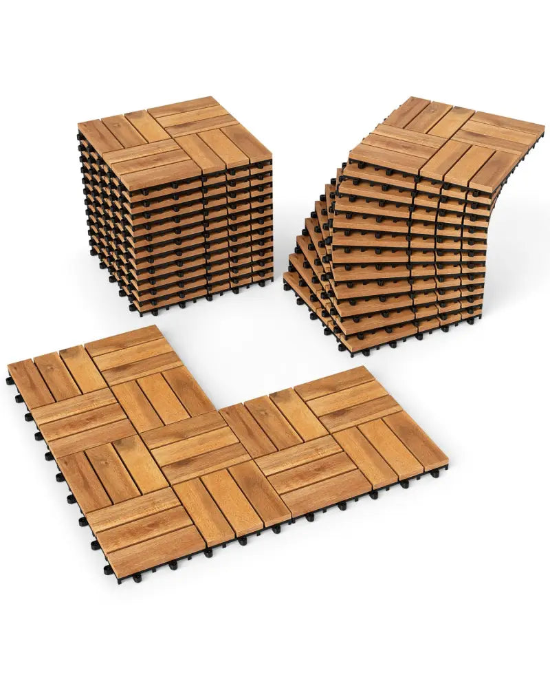 12 x 12 Inch 27 Pieces Acacia Wood Interlocking Deck Tiles with Waterproof Design-Natural - Natural - Outdoor Deck
