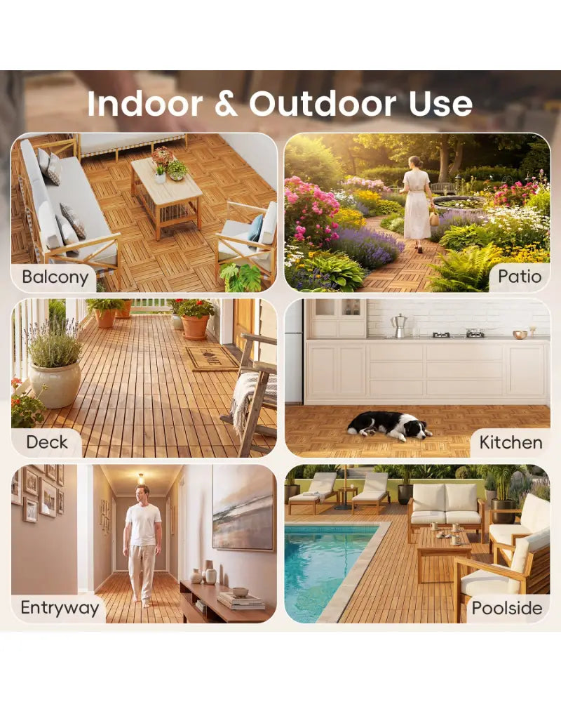 12 x 12 Inch 27 Pieces Acacia Wood Interlocking Deck Tiles with Waterproof Design-Natural - Natural - Outdoor Deck