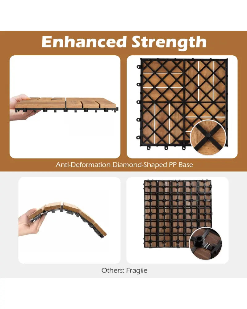12 x 12 Inch 27 Pieces Acacia Wood Interlocking Deck Tiles with Waterproof Design-Natural - Natural - Outdoor Deck