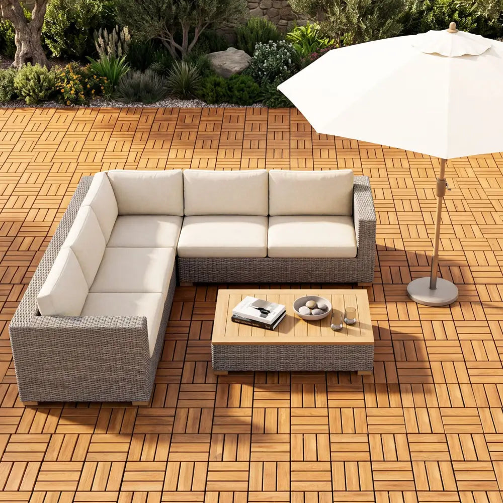 12 x 12 Inch 27 Pieces Acacia Wood Interlocking Deck Tiles with Waterproof Design-Natural - Natural - Outdoor Deck