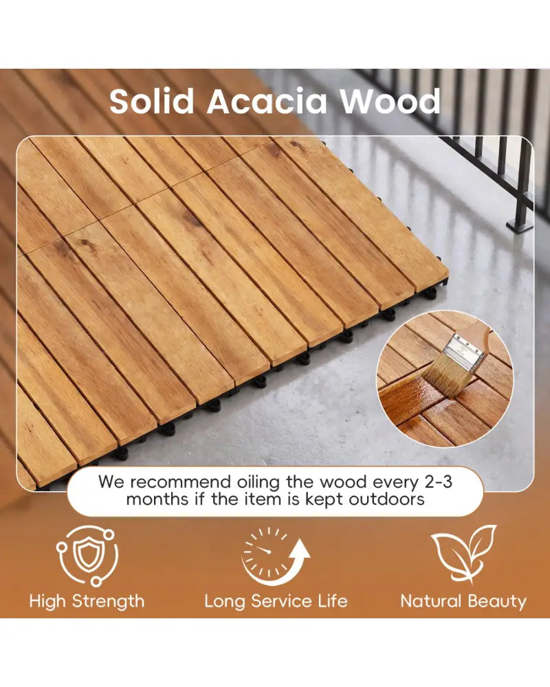 12 x 12 Inch 27 Pieces Acacia Wood Interlocking Deck Tiles with Waterproof Design-Natural - Natural - Outdoor Deck