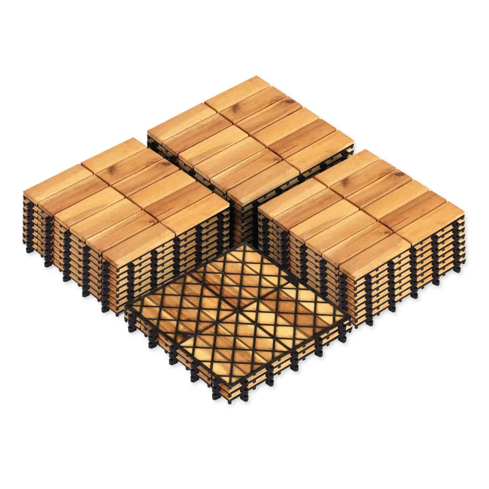 12 x 12 Inch 27 Pieces Acacia Wood Interlocking Deck Tiles-Natural - Natural - Outdoor Deck Tiles & Planks