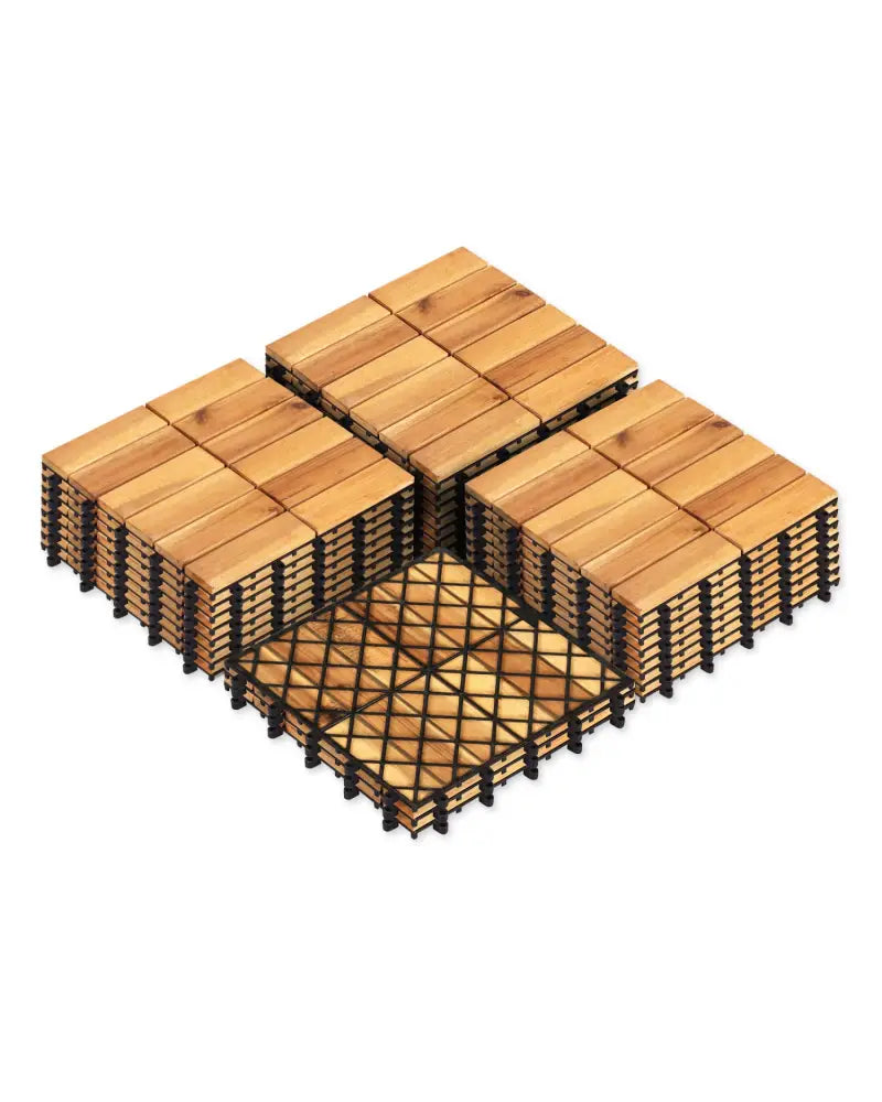 12 x 12 Inch 27 Pieces Acacia Wood Interlocking Deck Tiles-Natural - Natural - Outdoor Deck Tiles & Planks